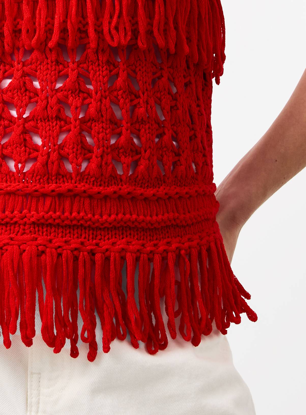 Red Loopy Fringe Knitted Tank Top L - Image 3